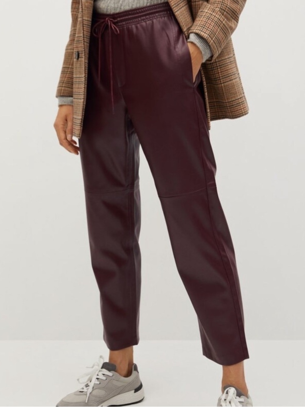 MANGO Burgundy Red Faux Leather Straight Leg Pants